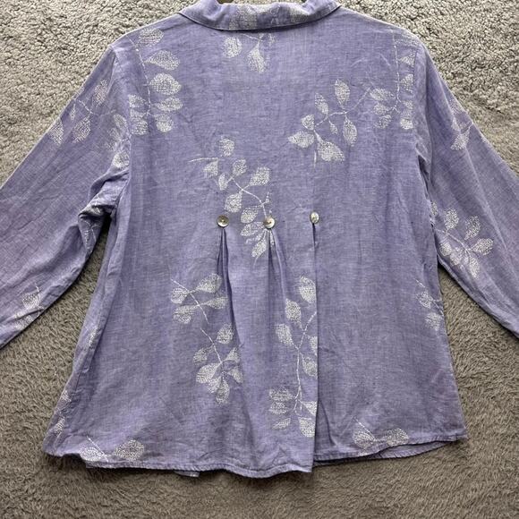 Habitat Clothes to Live In XS Linen Blend Blue Blouse Floral Button Up Coastal - Picture 7 of 10